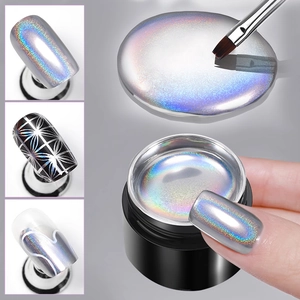 Holographic silver laser nail gel polish with painting brush for creative nail art designs