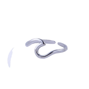 Minimalist silver wave stainless steel open ring with adjustable S-curve design