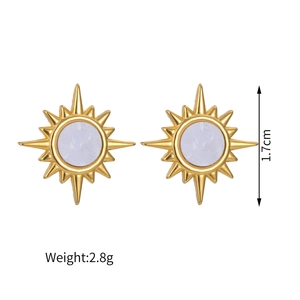 Boucles d'oreilles soleil en acier inoxydable doré avec pierre mauve et perles