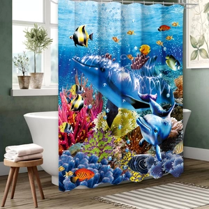 Detail showing high-definition underwater scene printing on waterproof shower curtain