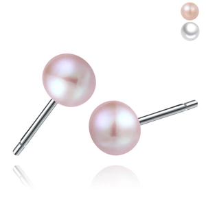 Elegant pair of 925 silver stud earrings with high-luster pink freshwater pearls and reflection