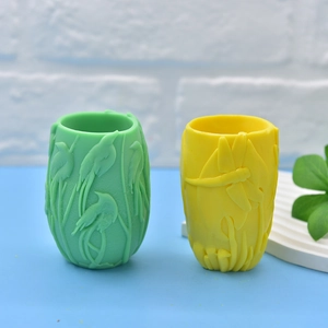 Silicone mold set for bird and dragonfly textured flower pots or candle jars