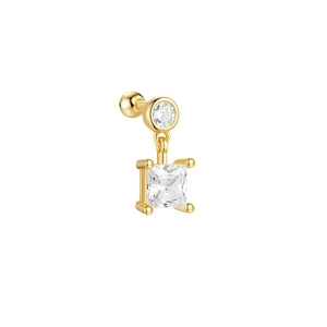 S925 silver gold-plated stud earring featuring round and square zircon stones on white background