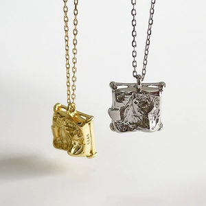 Minimalist 925 sterling silver square pendant necklace with irregular molten texture finish