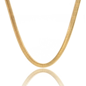 Minimalist gold plated stainless steel snake chain necklace with reflective finish