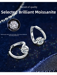 Macro shot of S925 silver moissanite earrings showing brilliant 3EX round cut sparkle