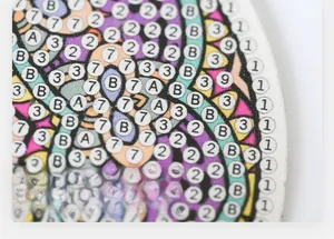 Macro detail of diamond painting coaster canvas with clear HD symbols and letters