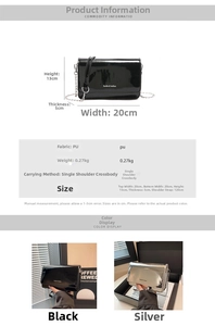 Size chart and specifications for the minimalist PU leather crossbody square bag