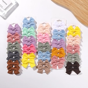10pcs set of colorful waffle texture bow hair clips for kids on white display cards
