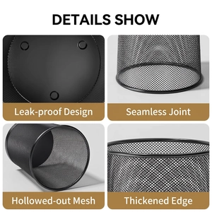Mesh metal waste bin with reinforced rim and leak-proof base for home or office