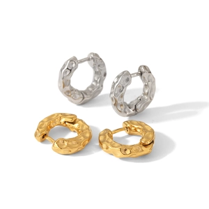 Lava textured 18K gold and silver stainless steel C-shaped huggie hoop earrings for women