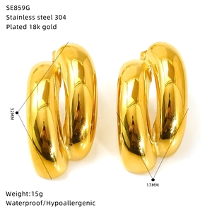 Detailed view of 18k gold plated stainless steel C-hoop earrings with 32mm size specs
