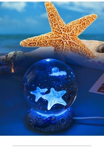 Macro detail of star galaxy crystal ball night light on astronaut moon base