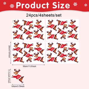 Tableau des tailles détaillé des stickers renne de Noël avec mesures en cm et pouces