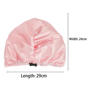 Pink double-layered satin sleep cap with adjustable buckle 29x24cm size