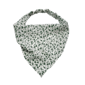 Floral print chiffon head scarf in white and green with elastic band for women