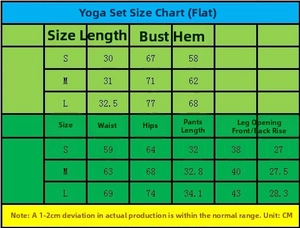 Guide des tailles détaillé pour ensemble de yoga sans couture, hauts et shorts