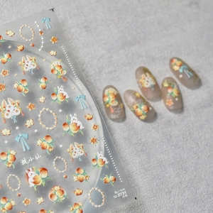 3D Relief Nail Art Stickers Embossed Cartoon Rabbit Peach Design Self Adhesive Manicure Decoration Cute Style Women DIY