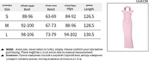 Detailed size chart for off-shoulder mermaid dress with S, M, L measurements in CM