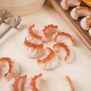 Realistic PVC dumpling models set with steamer and tray for home decor and photography
