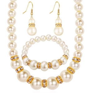 Elegant ABS pearl jewelry set with necklace bracelet and earrings in gold finish