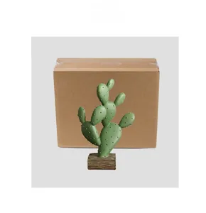 Detailed view of Nordic resin cactus ornament with high-quality cardboard packaging box