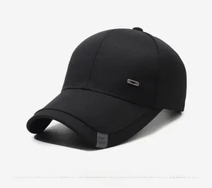 Detail of black twill cotton baseball cap featuring Sport Fashion label and metal accent