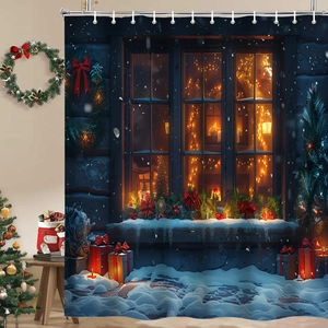 Details des Weihnachts-Duschvorhangs mit verstärkten Metallösen und Polyestergewebe