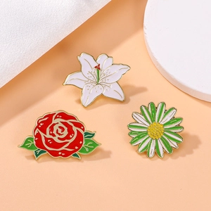 Flower Enamel Brooch Pins Zinc Alloy Drip Oil Rose Lily Daisy Badges For Backpack Clothes Sweet Floral Accessories
