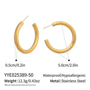 Detailed size specifications for 50mm polished 18K gold-plated stainless steel C-hoop earrings