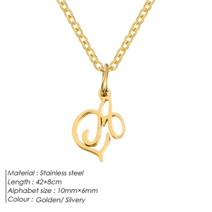 Customized gold stainless steel initial pendant necklace for women with adjustable chain