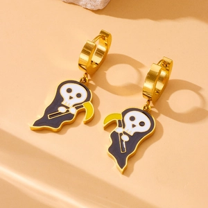 18K gold plated stainless steel ghost earrings with cute reaper charms for Halloween style