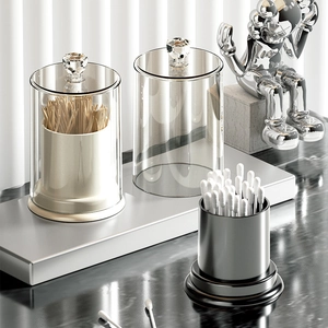 Transparent Toothpick Holder Cotton Swab Storage Jar Crystal Handle Minimalist Dustproof Container For Home Vanity Decor