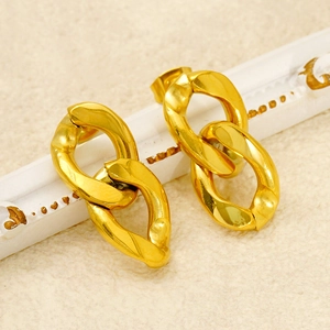 Double Interlocking Link Dangle Earrings 18K Gold Plated Stainless Steel Geometric Retro Minimalist Fashion Jewelry For Women