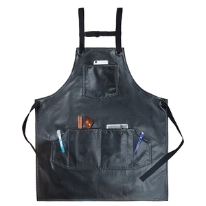 Grembiule in pelle PU impermeabile con tasche multiple per cucina e barbiere nero opaco