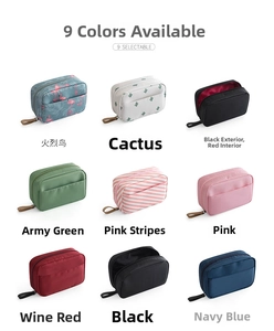 Aperçu de neuf modèles de trousses à maquillage portables avec motifs floraux et unis