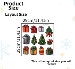 Christmas wall stickers layout with 3 trees and 9 gift boxes on 29cm PVC sheet