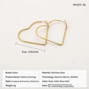 Detailed size chart for 55mm heart-shaped stainless steel hoop earrings in gold finish