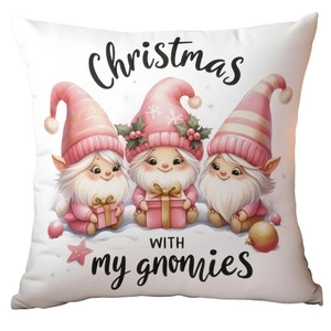 Pink Christmas gnomes plush pillowcase with gnomies print on white background