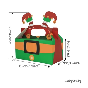 Square Christmas elf gift box with handle and precise dimensions 19.7x9x21cm