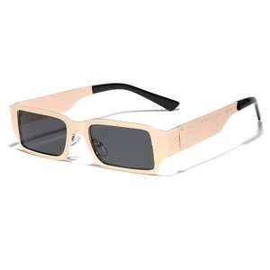 Chic retro square metal sunglasses with dark grey lenses and slim gold frame design