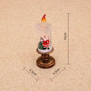 Detailed size view of LED Christmas candle lamp with Santa scene at 16cm height