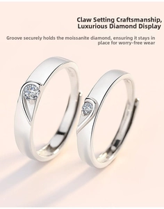 Detail of channel setting moissanite couple rings in s925 sterling silver finish