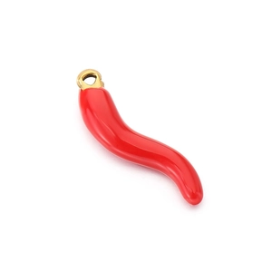 3D realistic red enamel chili pepper pendant with gold ring for DIY necklace making
