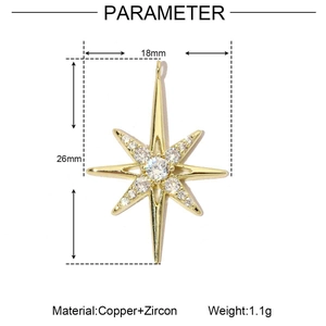 Detalle de un colgante de estrella bañado en oro de 18k con circón, mide 18mm x 26mm