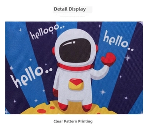Detailed close-up of vibrant cartoon astronaut print on durable canvas coin purse fabric