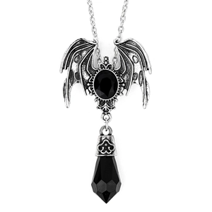 Collana gotica vittoriana ali di pipistrello con gemma nera e pendente a goccia