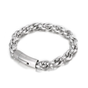 Industrial punk style silver stainless steel woven chain bracelet for men with cylinder clasp
