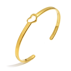 18K gold plated stainless steel open bangle with hollow heart design and zircons