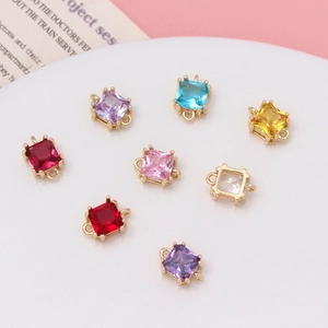 Square zircon pendants with gold frames in multiple colors for DIY jewelry making